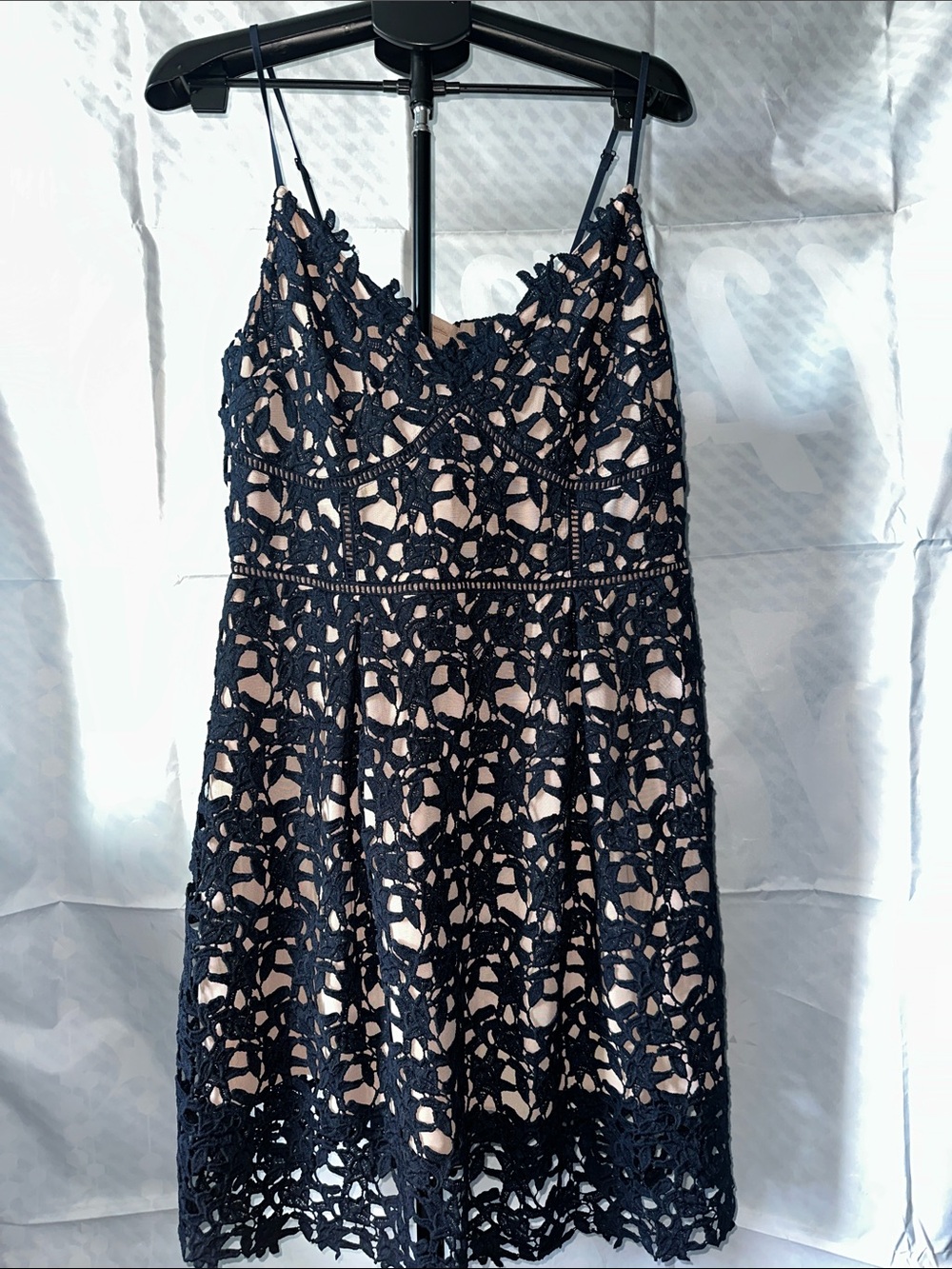 City Chic Black Crochet Mini Dress with Nude Lining